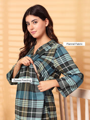 Green Checkered Flannel Maternity Night Suit