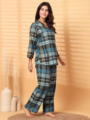 Green Checkered Flannel Maternity Night Suit