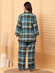 Green Checkered Flannel Maternity Night Suit