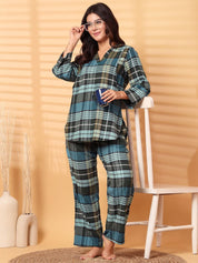 Green Checkered Flannel Maternity Night Suit