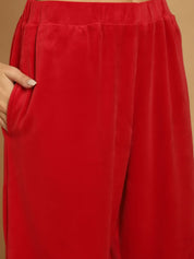 Red Solid Velvet Winter Night Suit
