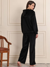 Black Solid Velour Woolen Night Suit