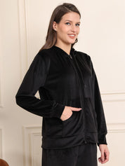 Black Solid Velour Woolen Night Suit