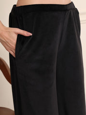 Black Solid Velour Woolen Night Suit