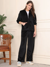 Black Solid Velour Woolen Night Suit