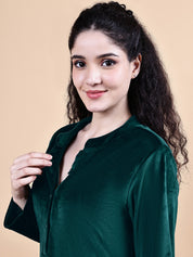 Bottle Green Solid Velvet Winter Night Suit