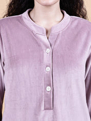 Pink Solid Velvet Winter Night Suit
