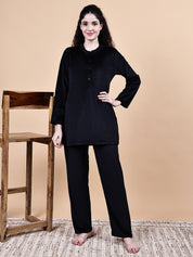 Black Solid Velvet Winter Night Suit