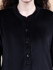 Black Solid Velvet Winter Night Suit