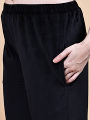 Black Solid Velvet Winter Night Suit