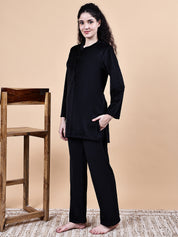 Black Solid Velvet Winter Night Suit