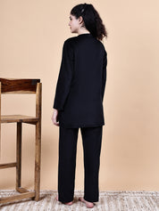 Black Solid Velvet Winter Night Suit