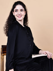 Black Solid Velvet Winter Night Suit