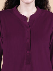 Secret Wish Wine Solid Velvet Winter Night Suit