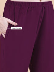 Secret Wish Wine Solid Velvet Winter Night Suit