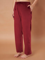 Burgundy Solid Velvet Winter Night Suit