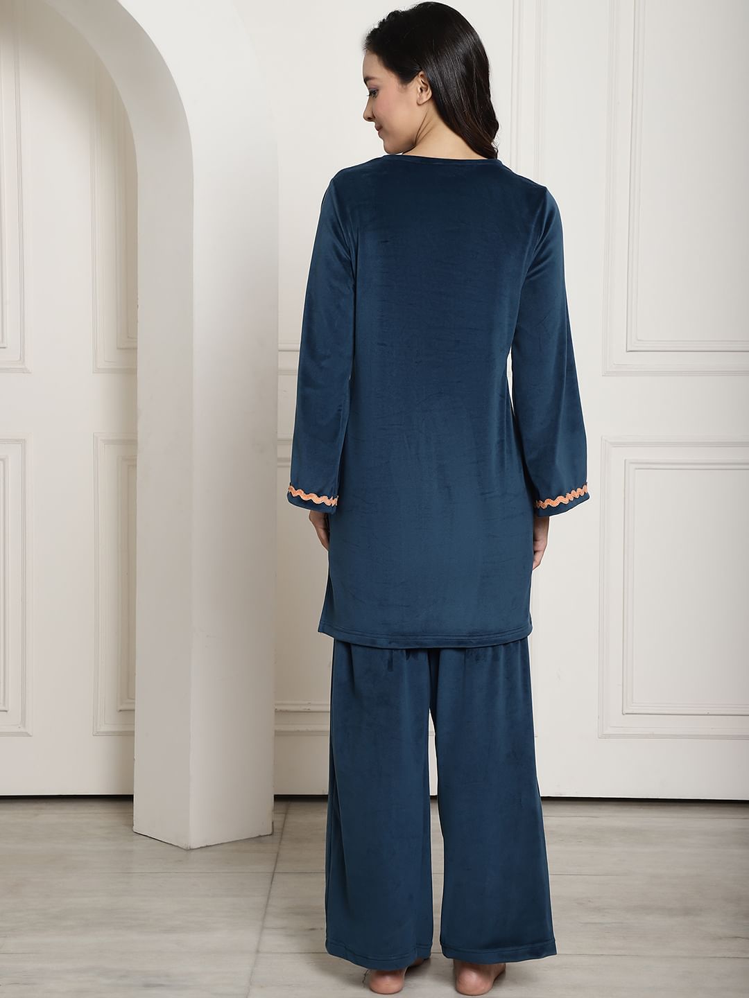 Turquoise Velvet Maternity Night Suit