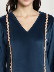 Turquoise Velvet Maternity Night Suit