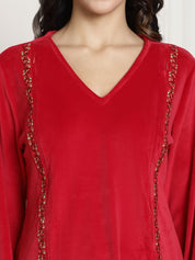 Red Velvet Maternity Night Suit