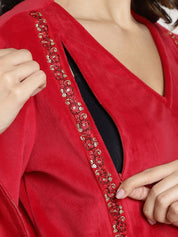 Red Velvet Maternity Night Suit