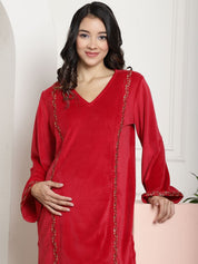 Red Velvet Maternity Night Suit