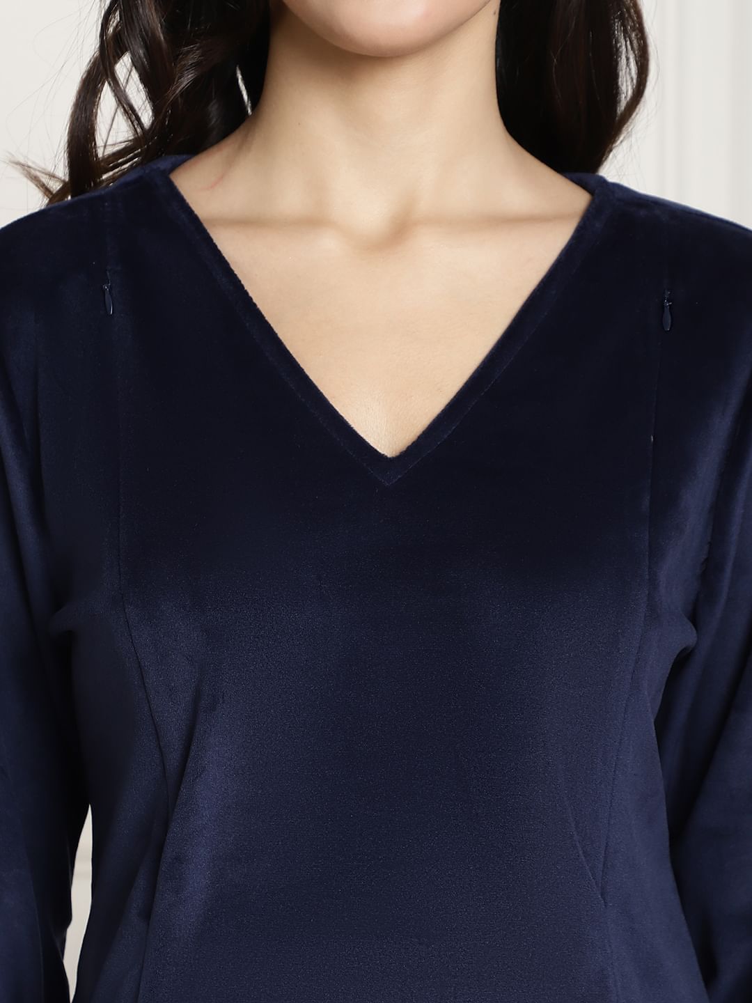 Navy Velvet Maternity Night Suit