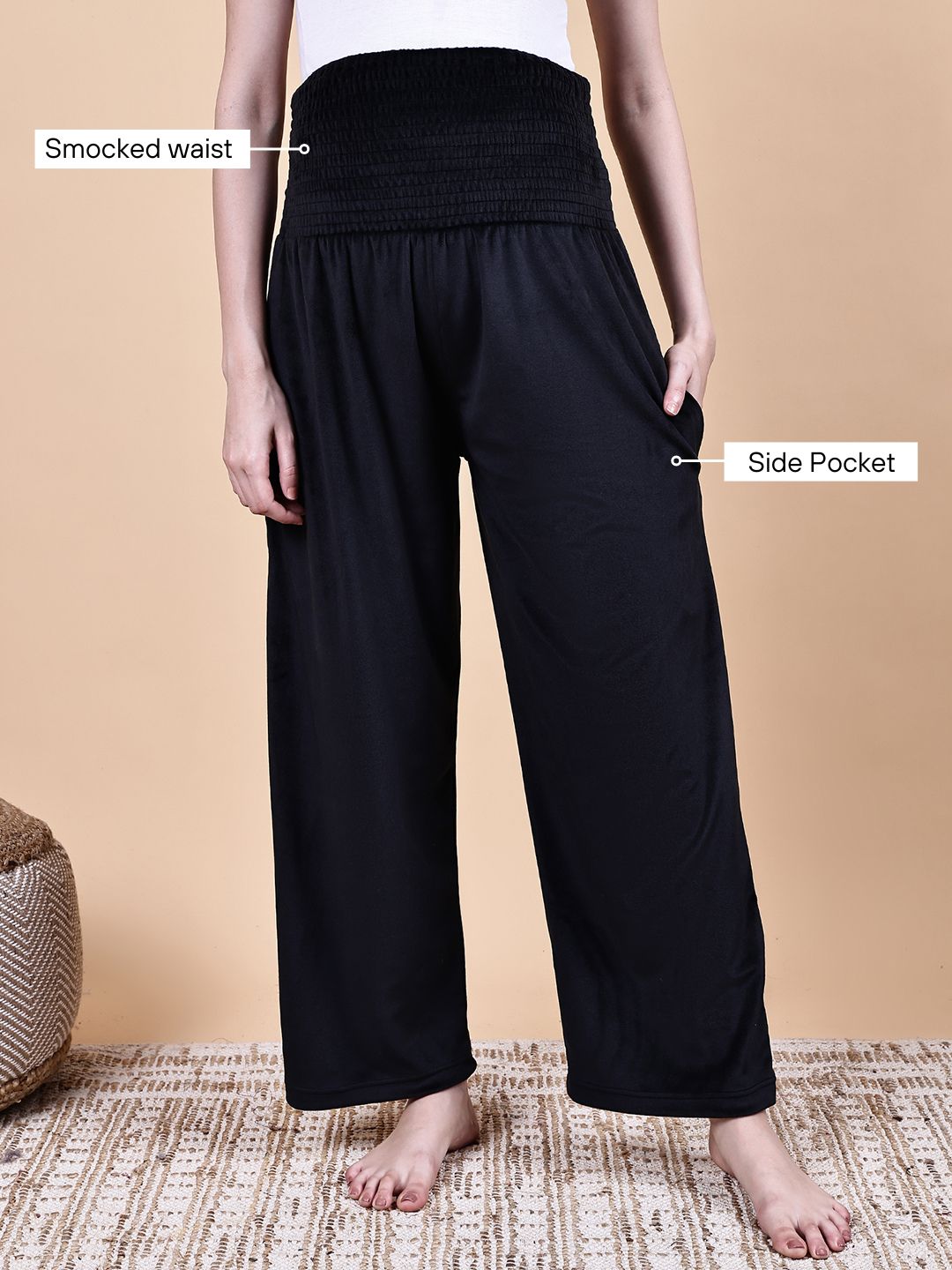 Black Solid Velvet Winter Maternity Night Suit