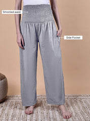 Secret Wish Grey Solid Velvet Winter Maternity Night Suit