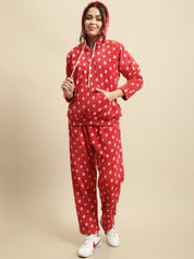 Red Polka Dot Hoodied Woolen Night Suit