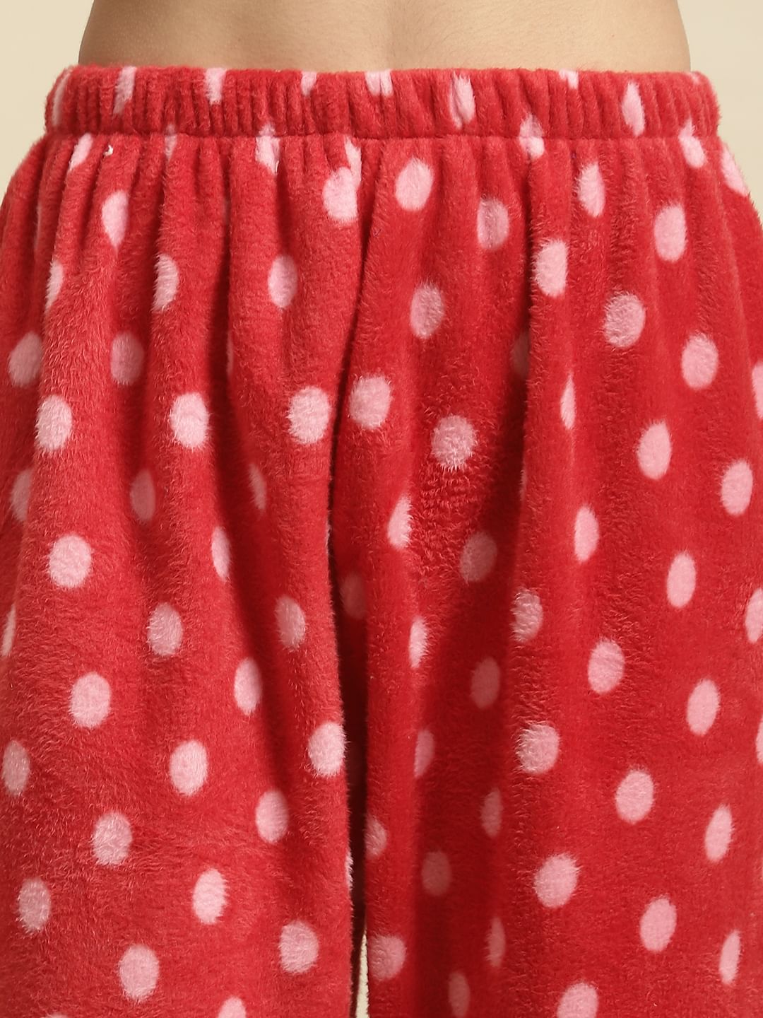 Red Polka Dot Hoodied Woolen Night Suit