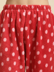 Red Polka Dot Hoodied Woolen Night Suit