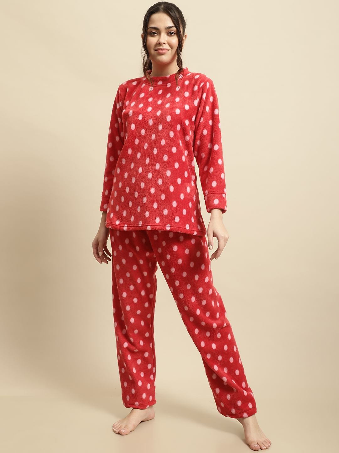 Red Polka Dot Woolen Night Suit