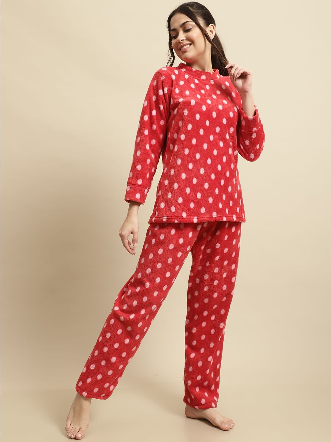Red Polka Dot Woolen Night Suit