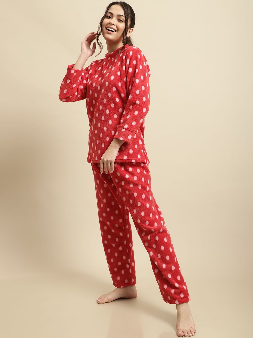 Red Polka Dot Woolen Night Suit
