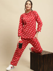 Red Polka Dot Woolen Night Suit