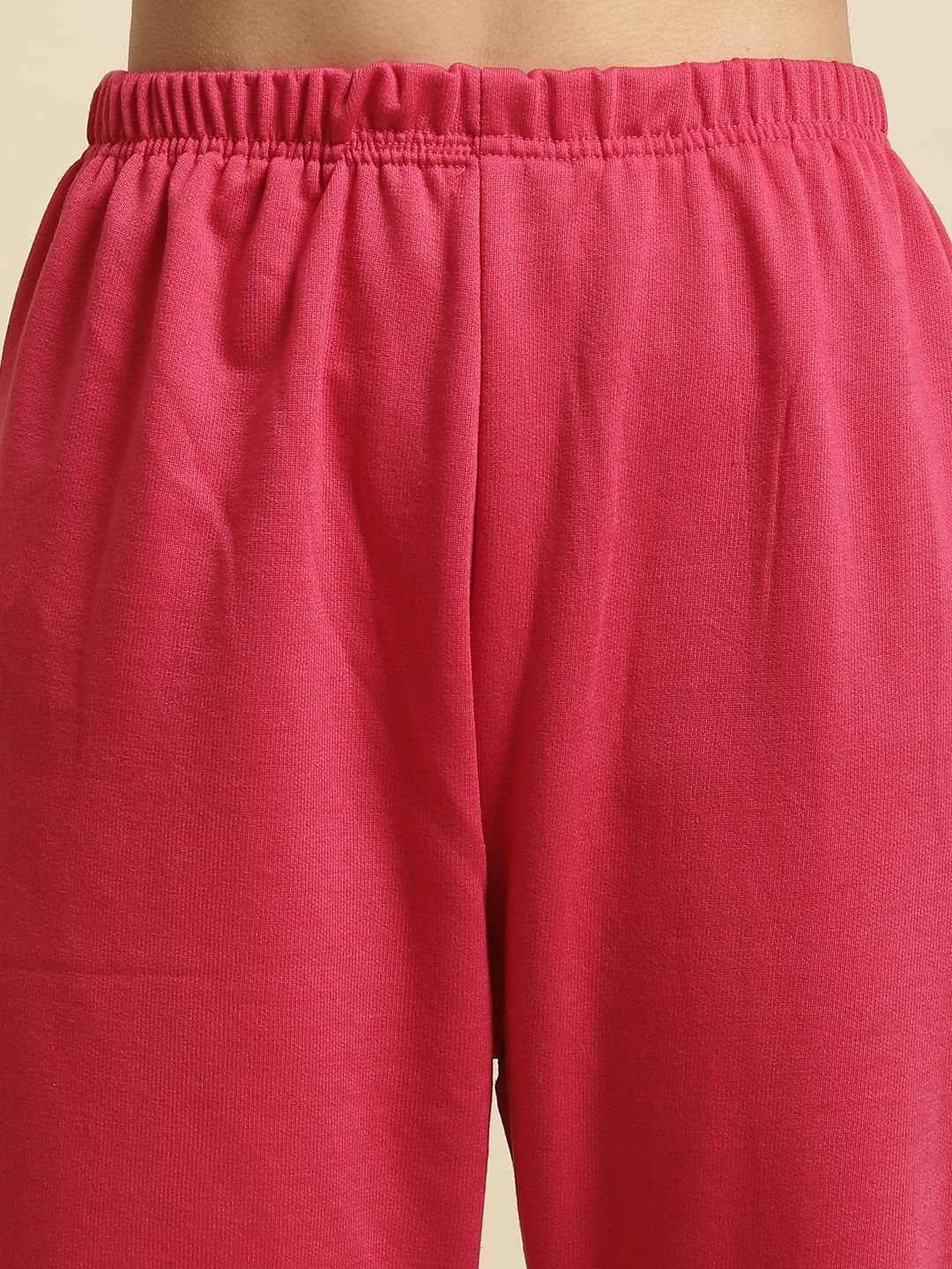 Pink Solid Woolen Night Suit Set of Short Kurta with Front Zipper and Pyjamas