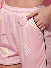 Baby Pink Hosiery Printed Night Suit