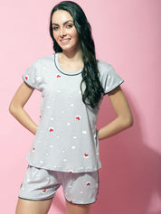 Grey Hosiery Printed Night Suit
