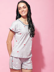 Grey Hosiery Printed Night Suit