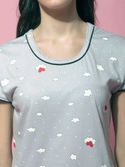Grey Hosiery Printed Night Suit