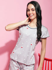 Grey Hosiery Printed Night Suit