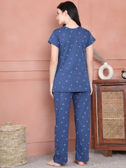 Secret Wish Blue Printed Hosiery Maternity Night Suit