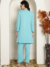 Sky Blue Ribbed Maternity Night Suit