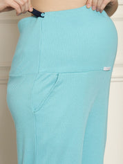 Sky Blue Ribbed Maternity Night Suit