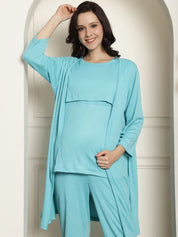 Sky Blue Ribbed Maternity Night Suit