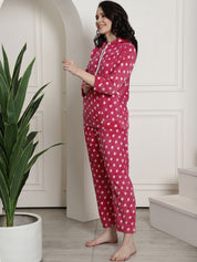 Pink Polka Dots Winter Night Suit