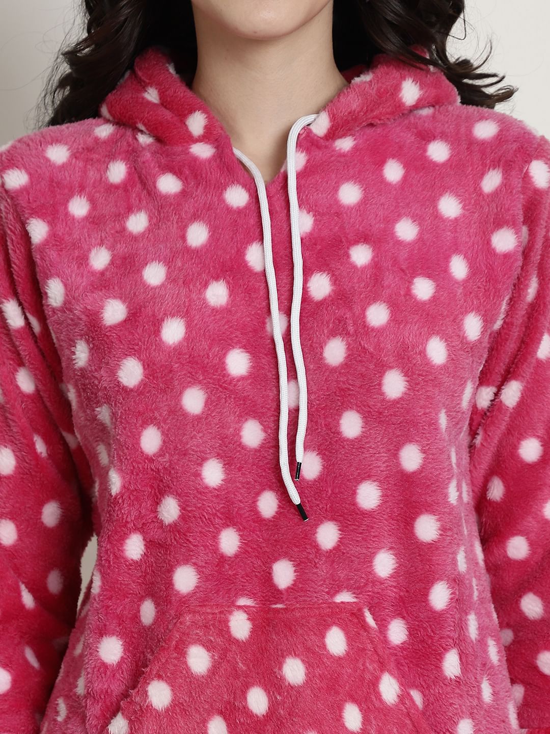 Pink Polka Dots Winter Night Suit