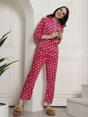 Pink Polka Dots Winter Night Suit