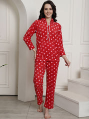 Red Polka Dots Winter Night Suit
