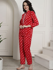 Red Polka Dots Winter Night Suit